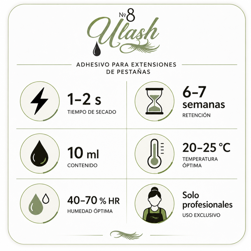 Adhesivo Profesional ULash Nº8 | Secado 1–2 s | 10 ml