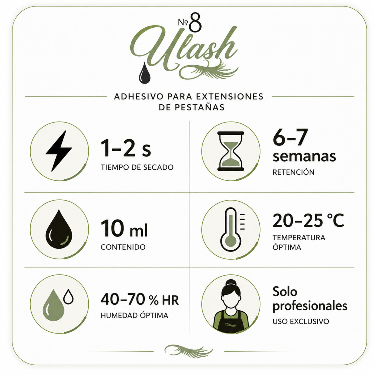 Adhesivo Profesional ULash Nº8 | Secado 1–2 s | 10 ml
